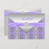 Lavendel Paarse Lace Diamond Wedding RSVP (Voorkant / Achterkant)