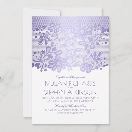Lavendel Paarse Lace Elegant  Wit Huwelijk Kaart (Voorkant)