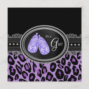 Lavendel Paarse Luipaard Baby Meisje Douche Kaart