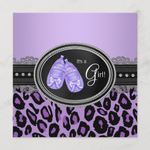 Lavendel Paarse Luipaard Meisje Baby Shower Kaart