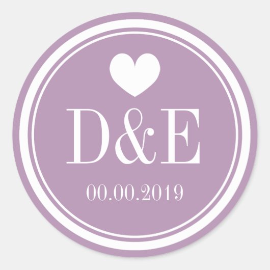 Lavendel paarse monogram bruiloft gunst stickers (Voorkant)