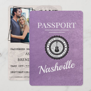 Lavendel Paarse Nashville Passport Bewaar de datum Save The Date
