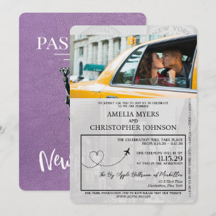 Lavendel Paarse New York Passport bruiloft Kaart