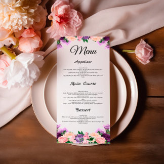 Lavendel Paarse Perzik Roze Bloemen Wedding Menu