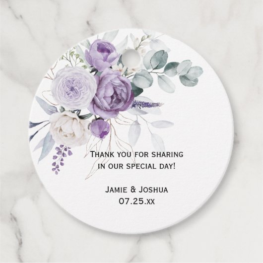 Lavendel Paarse pioenen witte roos bruiloft Bedankjes Labels (Voorkant)