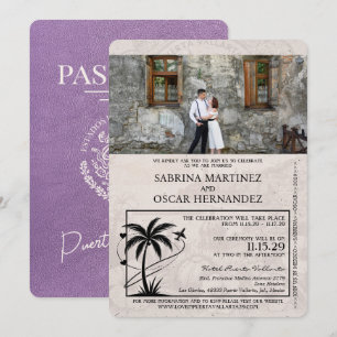 Lavendel Paarse Puerta Vallarta Paspoort bruiloft Kaart