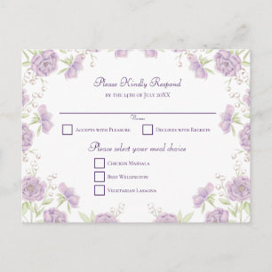 Lavendel Paarse Roos Huwelijk RSVP Feestdagenkaart