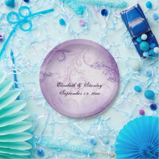 lavendel paarse scroll leaf bruiloft papieren bordje (Feest)