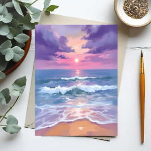 Lavendel Paarse Strand Zonsondergang Aquarel Briefkaart