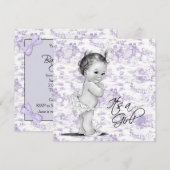 Lavendel Paarse  Toile Baby Meisje Douche Kaart (Voorkant / Achterkant)