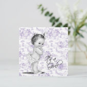 Lavendel Paarse  Toile Baby Meisje Douche Kaart (Staand voorkant)