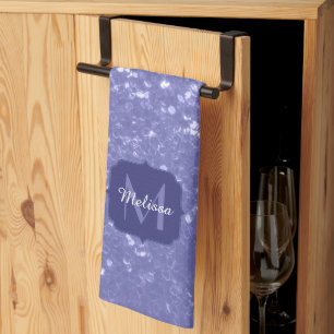 Lavendel paarse vonken glinsterende bling Monogram Theedoek