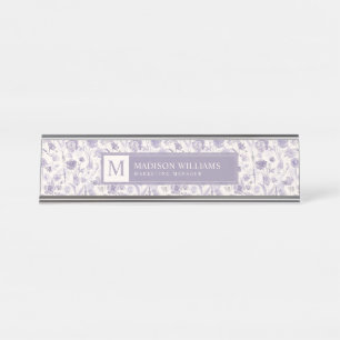 Lavendel Paarse Waterverf Bloemen Bloem Patroon Bureau Naambordje