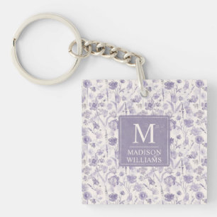 Lavendel Paarse Waterverf Bloemen Bloem Patroon Sleutelhanger