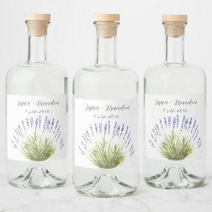 Lavendel Paarse Waterverf bloemenbruiloft Likeurfles Etiket