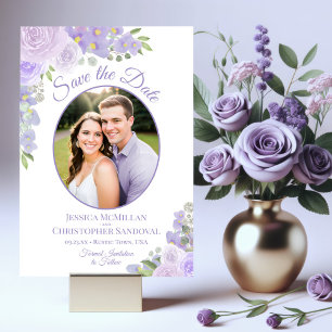 Lavendel Paarse Waterverf Bloemige & Foto Trouw Save The Date