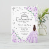 Lavendel Paarse Waterverf Floral Quinceanera Kaart (Staand voorkant)