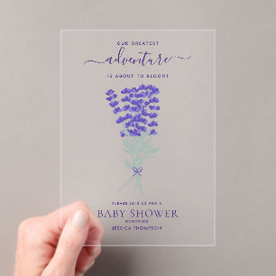 Lavendel Paarse Wilde Bloem Bloemige Baby Borrel Acryl Uitnodigingen