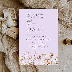 Lavendel Paarse Wildflowers Boho Bewaar de datum Save The Date