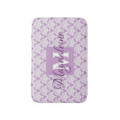 Lavendel Paarse Witte Kant Damast Naam & Monogram Badmat (Voorkant Verticaal)