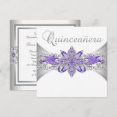 Lavendel Paarse Zilveren Quinceanera Uitnodigingen (Voorkant / Achterkant)