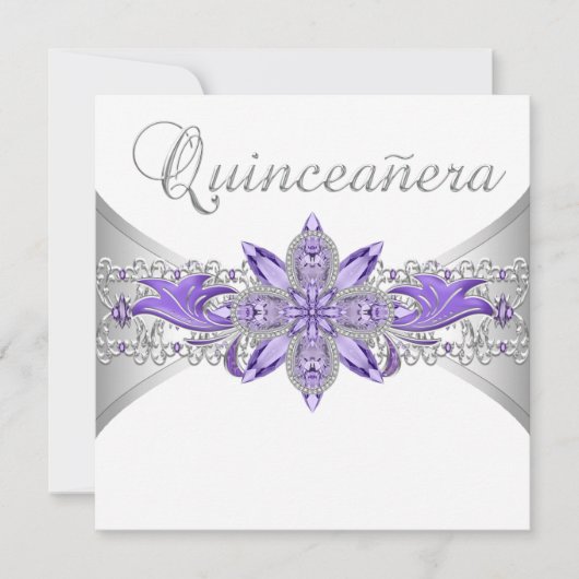 Lavendel Paarse Zilveren Quinceanera Uitnodigingen (Voorkant)