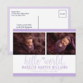 Lavendel Paarsste Hallo Aankondigingskaart (Voorkant / Achterkant)