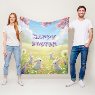 Lavendel Paasfeest Cute Witte Konijn Bloemrijke Le Fleece Deken