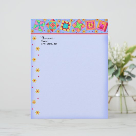 Lavendel Patchwork Quilt blokkeert Letterhead Briefhoofd (Staand voorkant)