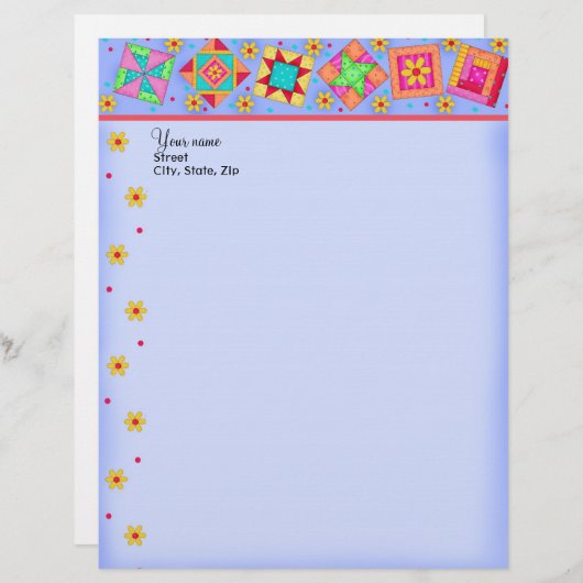 Lavendel Patchwork Quilt blokkeert Letterhead Briefhoofd (Voorkant / Achterkant)