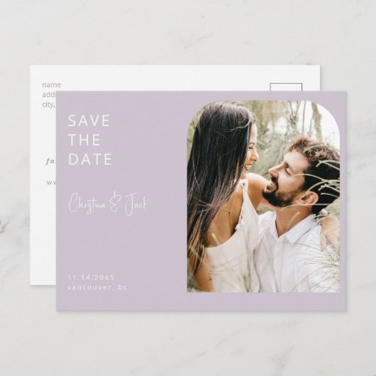 Lavendel Photo Arch Bruiloft Save the Date Briefkaart (Voorkant / Achterkant)