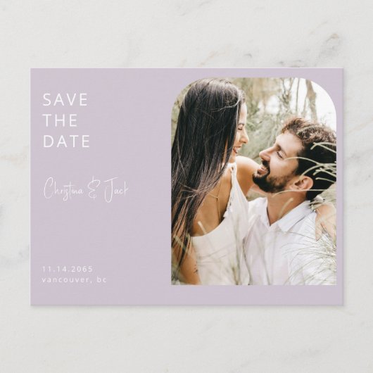 Lavendel Photo Arch Bruiloft Save the Date Briefkaart (Voorkant)