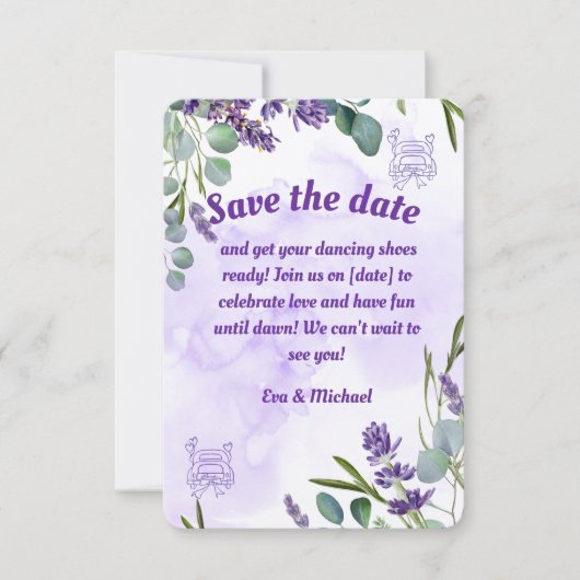 Lavendel Platte Bewaar De Datum Kaart (Voorkant)