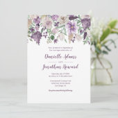 Lavendel Plum Paarse Crème Bloemen Boeket Bruiloft Kaart (Staand voorkant)