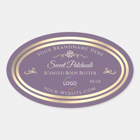 Lavendel Product Label met Goud Lijst en Logo (Voorkant)