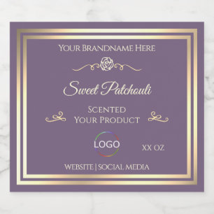 Lavendel Product Label met Goud Lijst en Logo Likeurfles Etiket