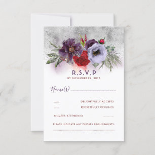 Lavendel Pruim en Bourgondië Floral bruiloft RSVP Kaartje