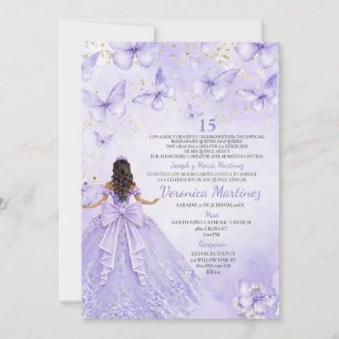 Lavendel Quinceañera Uitnodiging met Vlinders