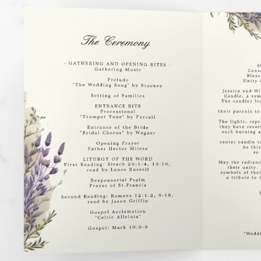 Lavendel Regal Gevouwen Trouwprogramma Drieluik Uitnodiging (Binnenzijde eerst)