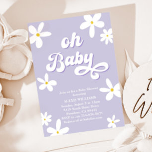 Lavendel Retro Daisy Baby shower Baby in bloei Kaart