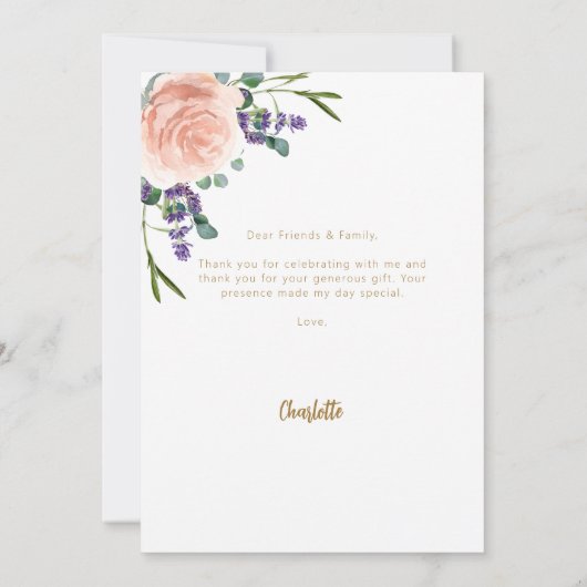 Lavendel roos foto Vrijgezellenfeest Dank u kaart (Achterkant)