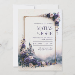 Lavendel Roos Kasteel Frame Bruiloft Kaart