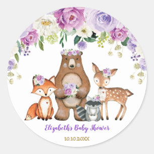 Lavendel Roos Peony Woodland Baby shower Verjaarda Ronde Sticker
