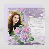 Lavendel Roos Quinceanera Kaart (Voorkant / Achterkant)