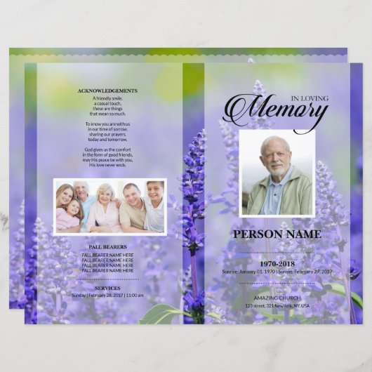 Lavendel rouwkaart template (Voorkant / Achterkant)