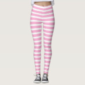 Lavendel Roze Wit Eenvoudig Horizontaal Gestreept Leggings (Voorkant)