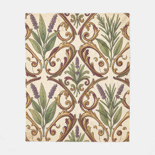 Lavendel Rozemarijn Gouden Scroll Patroon Fleece Deken