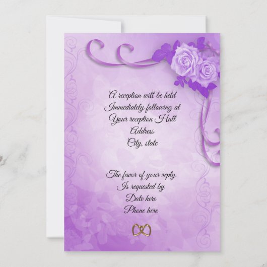 Lavendel rozen Huwelijksuitnodigingen, elegant Kaart (Achterkant)