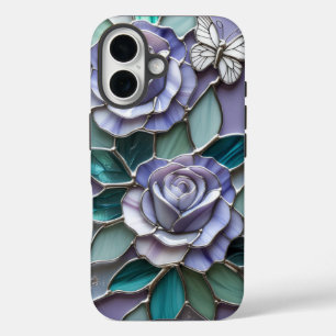 Lavendel Rozen met vlinders in Glas in lood iPhone 16 Hoesje