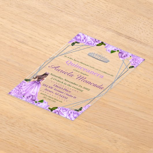 Lavendel Rozen Quinceanera Acryl Uitnodigingen (Laagn)